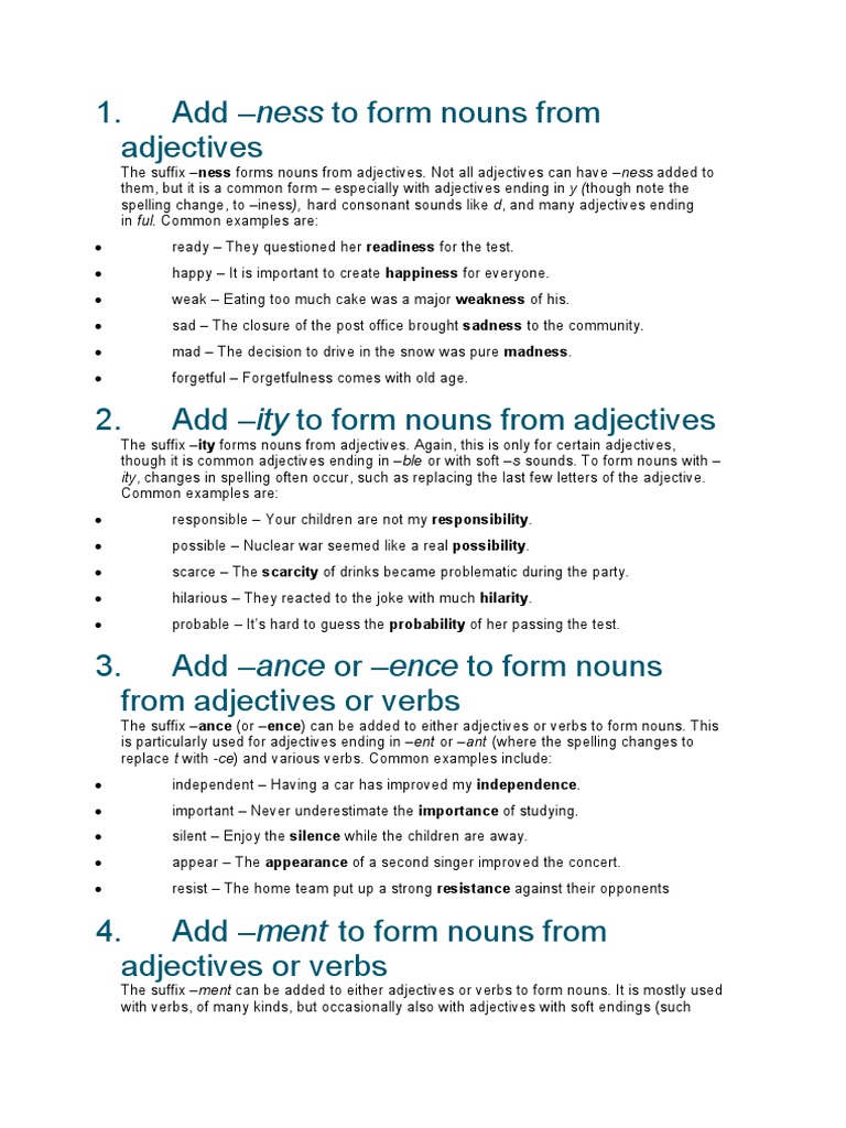 Forming Nouns from Adjectives and Verbs | PDF | Adjective | Noun