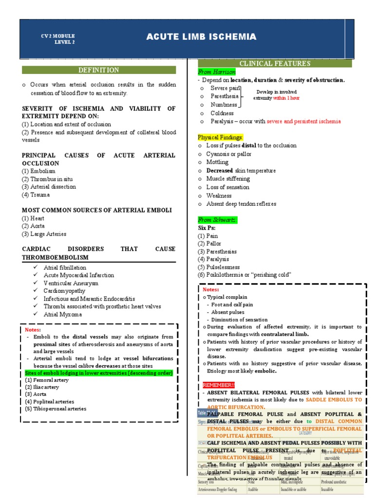 Acute Limb Ischemia and Vasculitis | PDF | Ischemia | Embolism