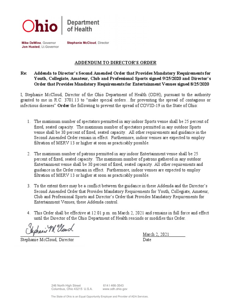 Addenda For Sports And Entertainment Capacity Final 03 02 21 Wellness Medical