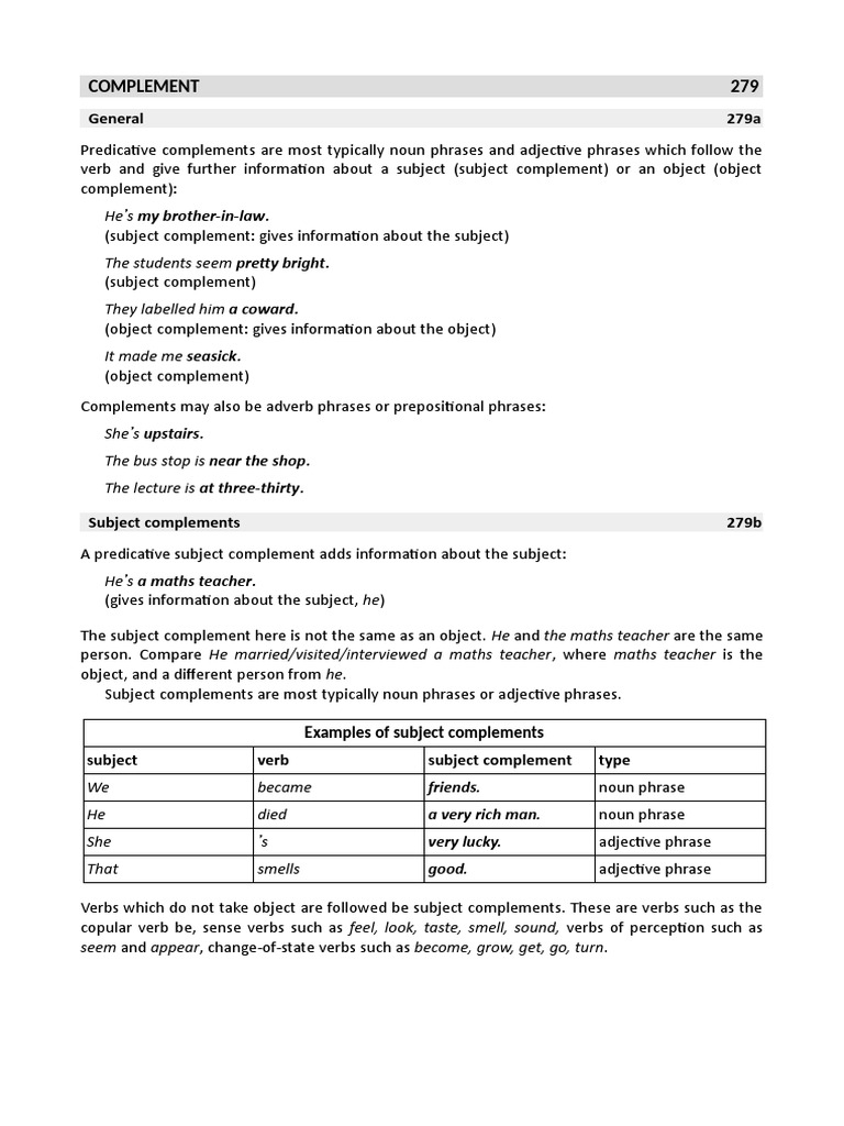 Complement 279: General 279a | PDF | Verb | Adjective