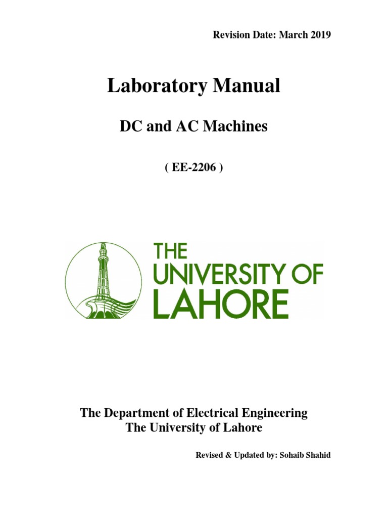 DC and AC Machines Lab Manual PDF Transformer Electric Motor