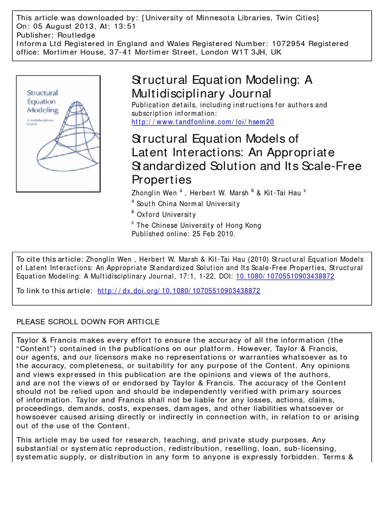 2010 Moderation SEM Wen 2010 | PDF | Structural Equation Modeling ...