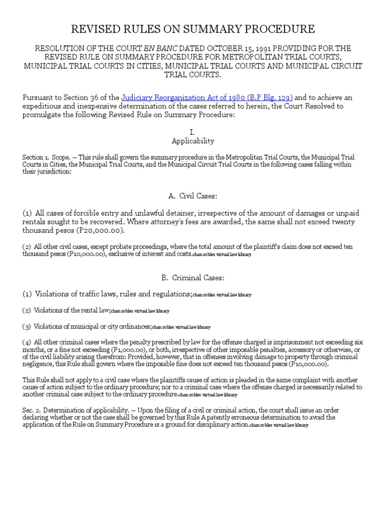 REVISED RULES ON SUMMARY PROCEDURE Pleading Complaint