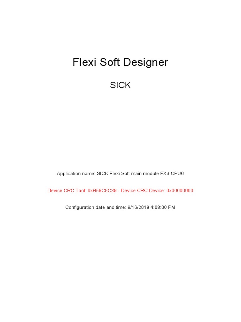 Flexi Soft Designer: Application Name: SICK Flexi Soft Main Module FX3 ...