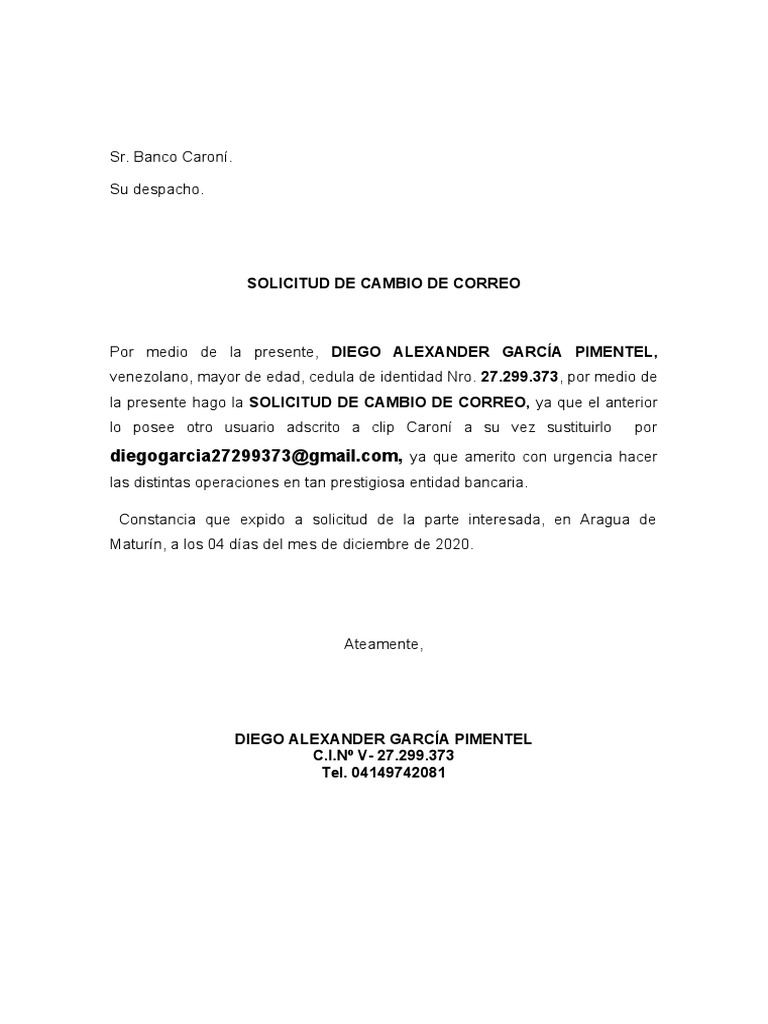 Igualmente Enderezar Decir a un lado Solicitud de Cambio de Corre1 | PDF