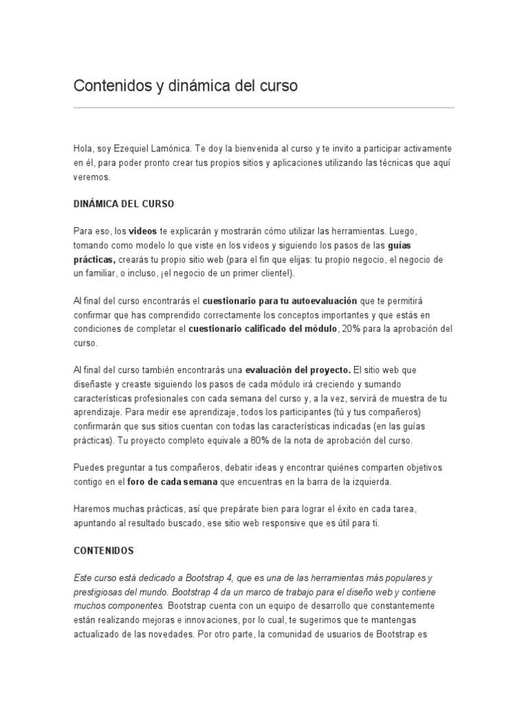 Dinámica Del Curso | PDF | Bootstrap (marco frontal) | Script Java