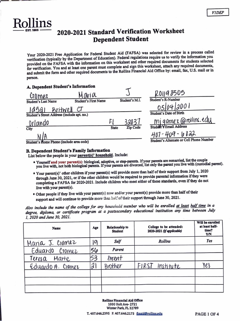 Dependent Student Sheet PDF Irs Tax Forms Tax Return (United States)