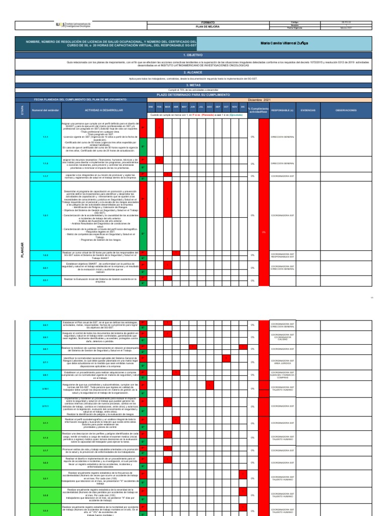 Plan de Mejora en Seguridad y Salud Laboral | PDF | Evaluación | Empresas