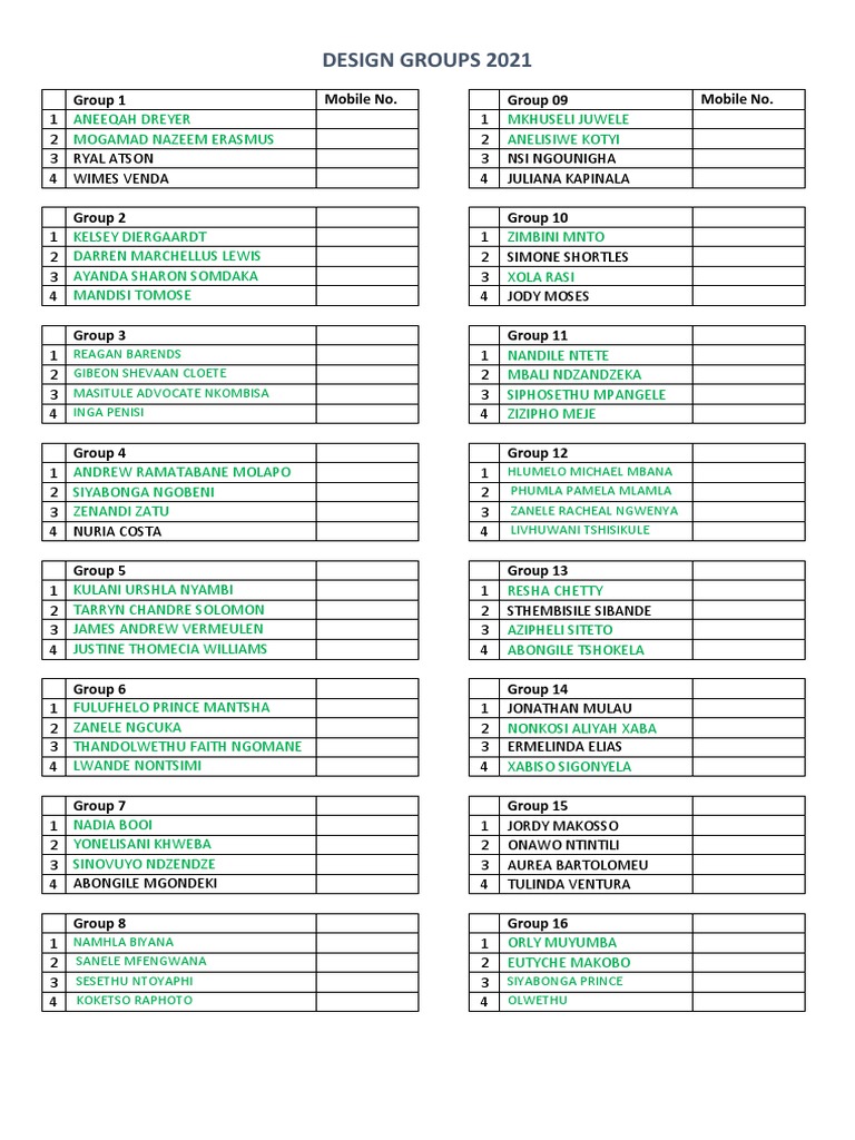 Design Groups 2021 Contact List | PDF | Cooking, Food & Wine