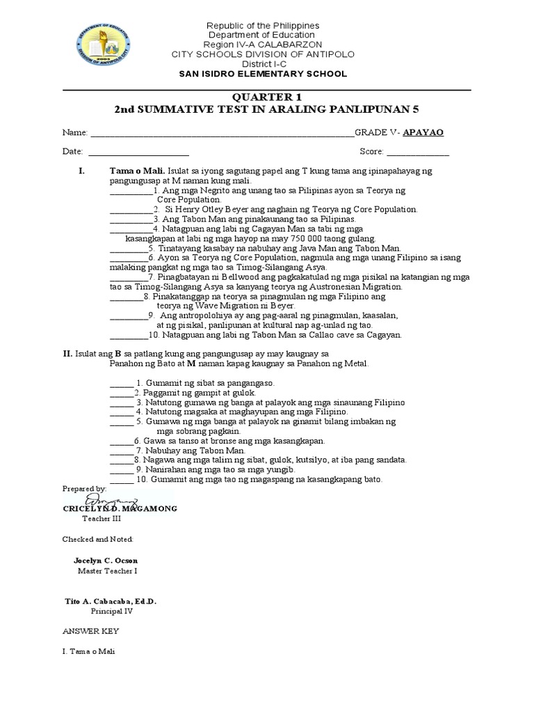 Ap-Summative Test No.2-Q1 | PDF