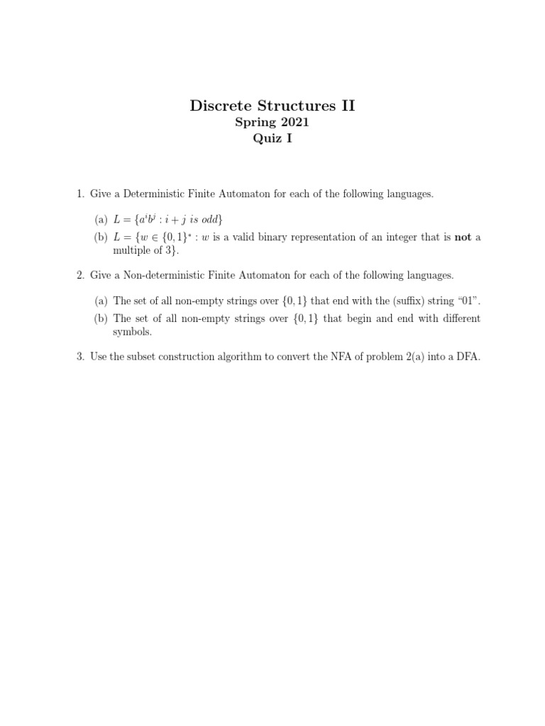 Discrete Structures II: Spring 2021 Quiz I | PDF