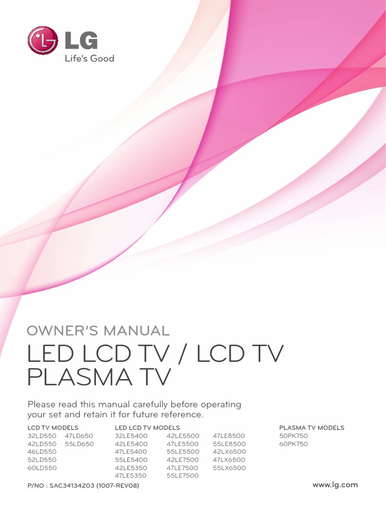 Led LCD TV / LCD TV Plasma TV Owner'S Manual PDF