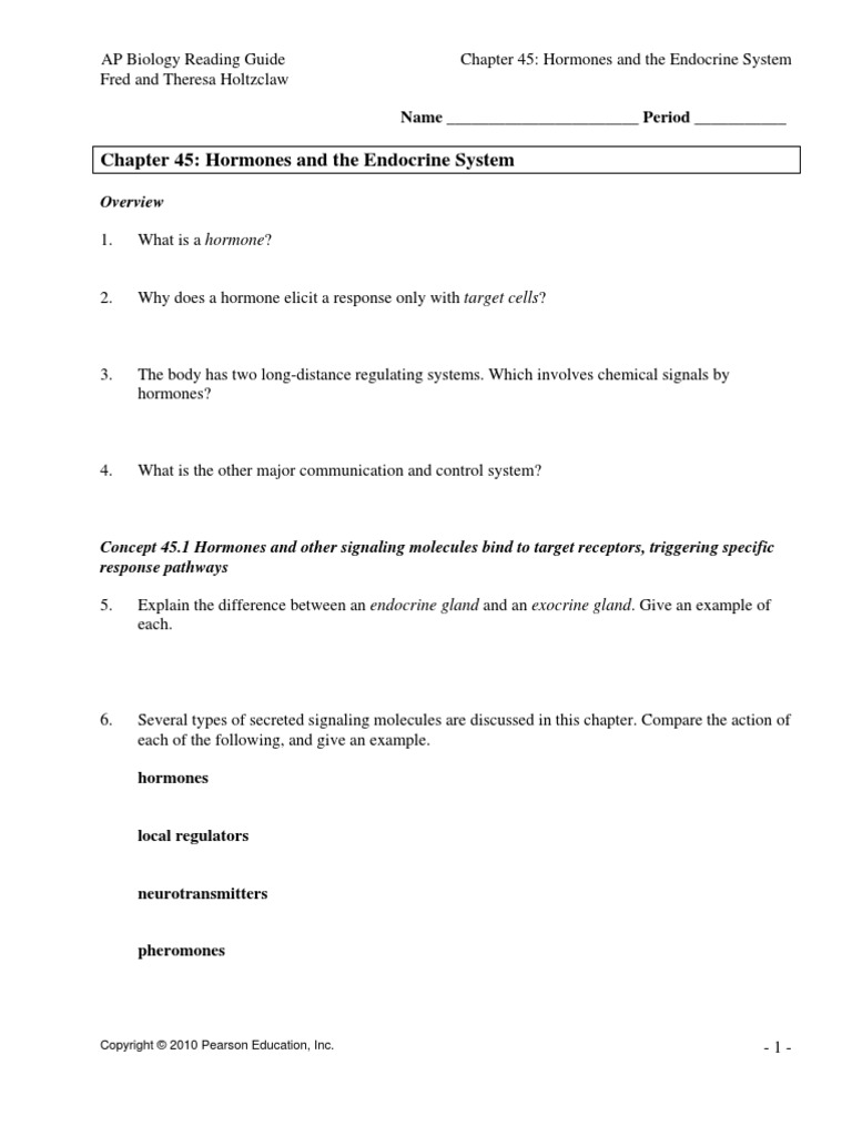 Chapter 45 Hormones Endocrine System Hormone Endocrine System
