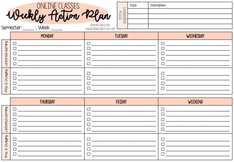 Weekly Study Planner Template | PDF