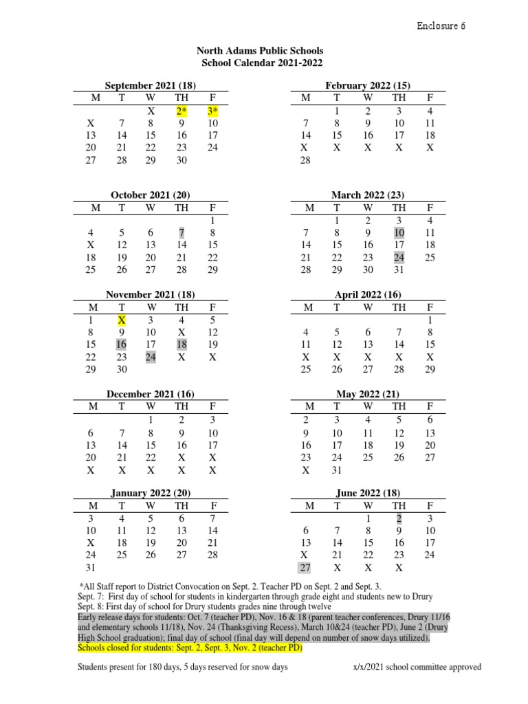 North Adams School Calendar 202122 PDF Holidays Public Holiday