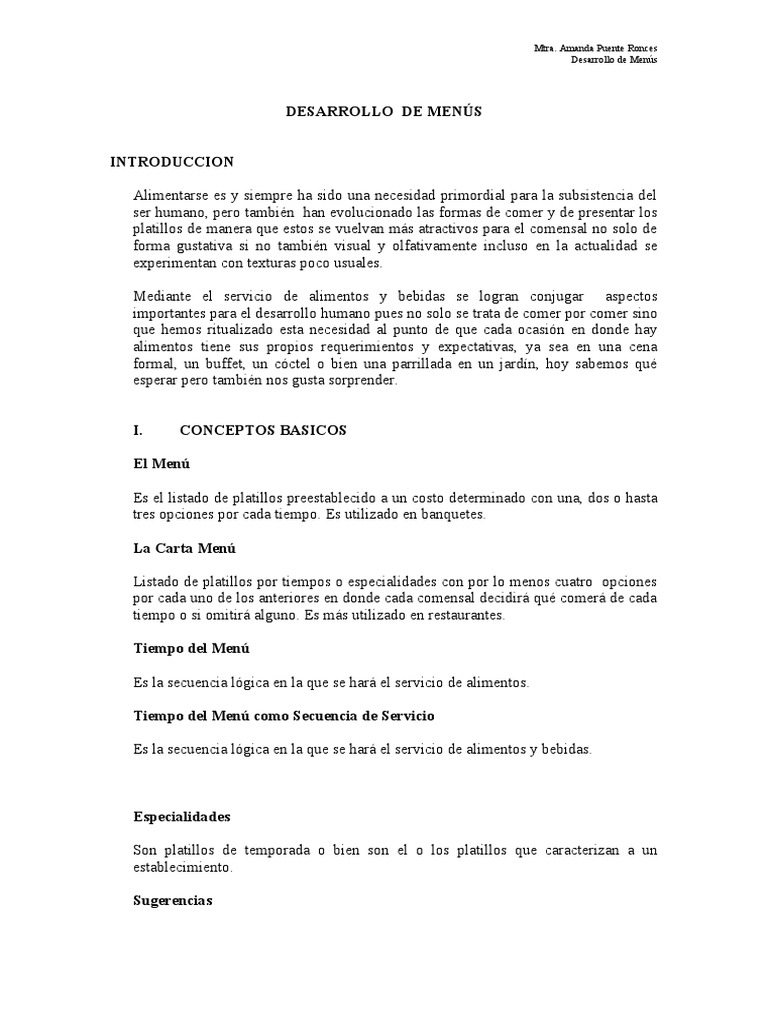 Guía para el Desarrollo de Menús | PDF | Lasaña | Postres