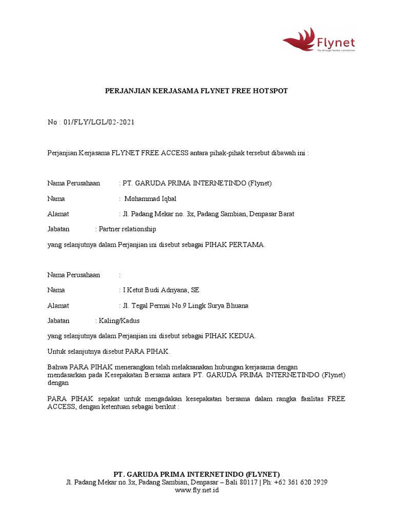 Kerjasama FLYNET Free Access | PDF