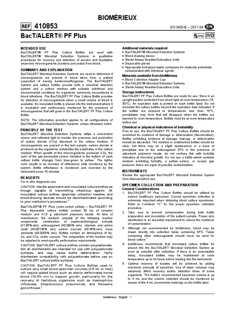 Bactalert PF Plus | PDF | Microbiology | Clinical Medicine