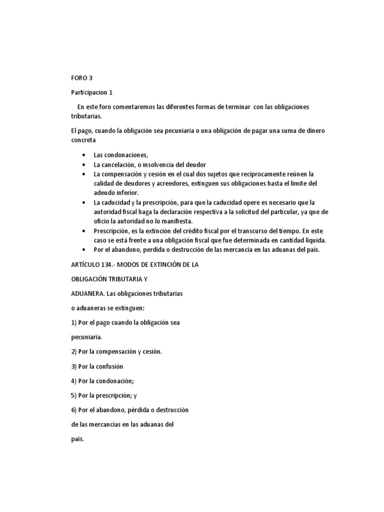Formas de Extinción de Obligaciones Tributarias | PDF | Pagos | Impuestos