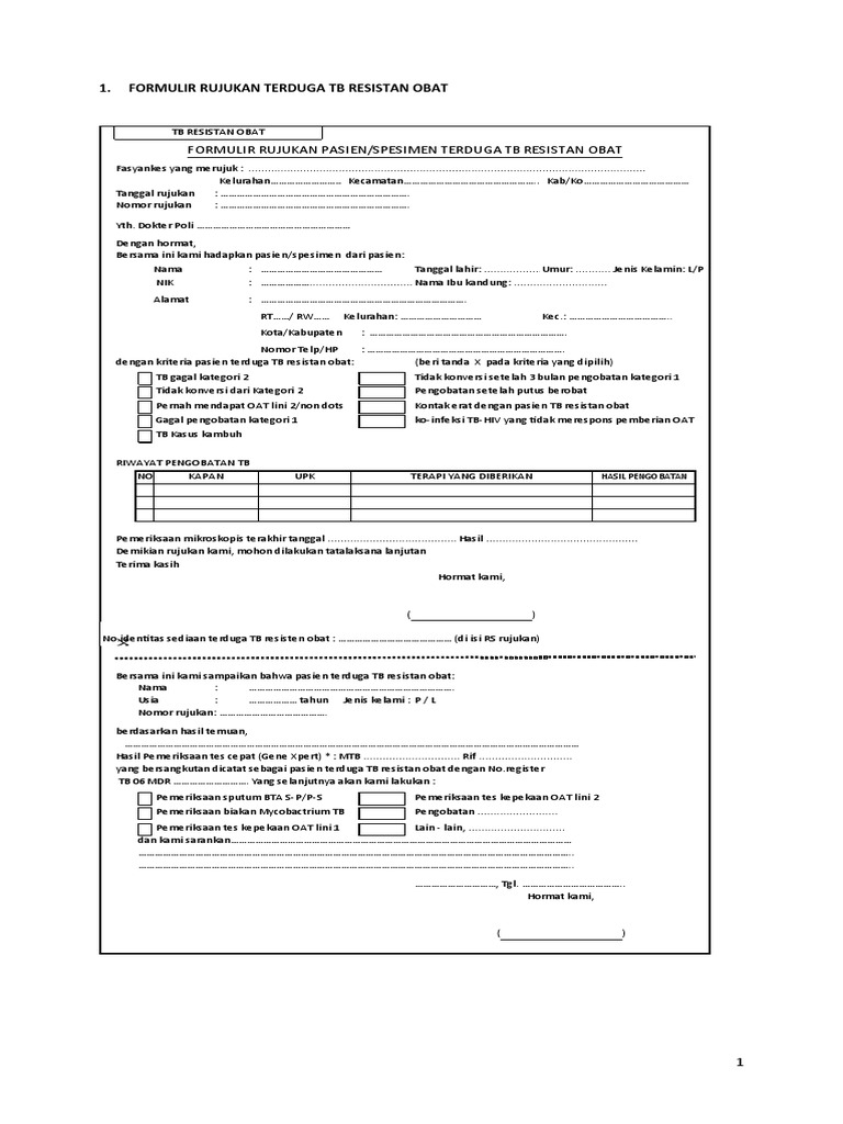 Formulir Rujukan Pasien TB Resistan | PDF