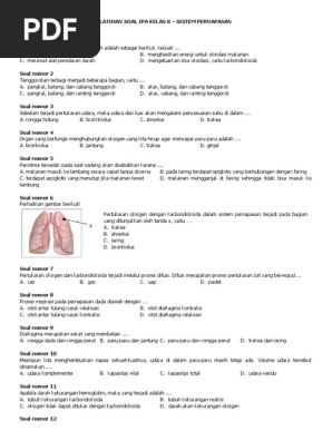 Latihan Soal Ipa Kelas 8 Sistem Pernapasan