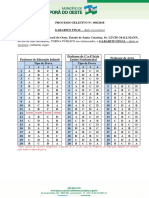 No Uso de Suas Atribuições, TORNA PÚBLICO Aos Interessados, o GABARITO FINAL - Após Os