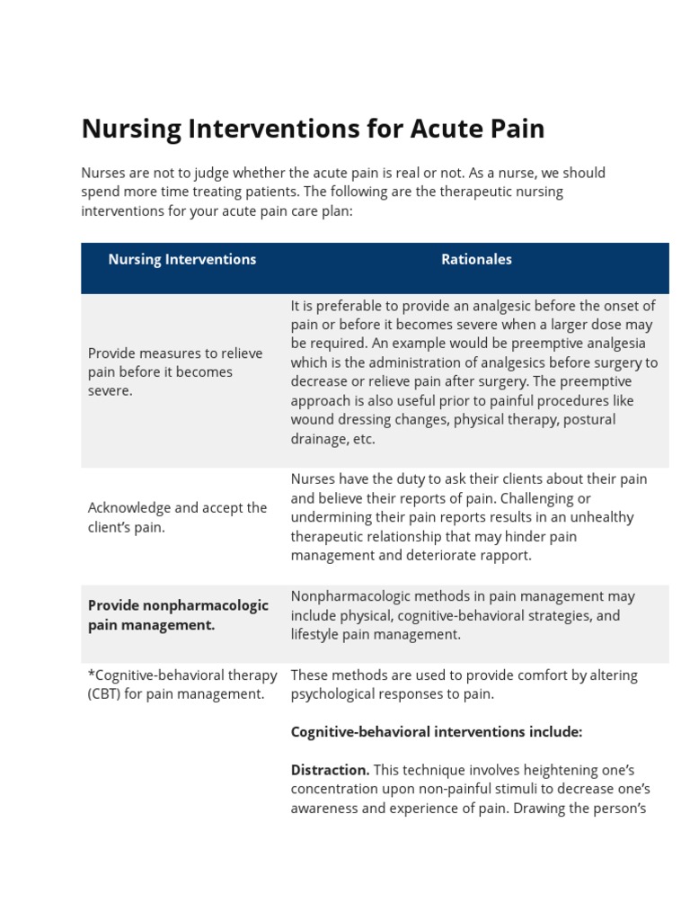 Nursing Interventions for Acute Pain Management | PDF | Nonsteroidal ...
