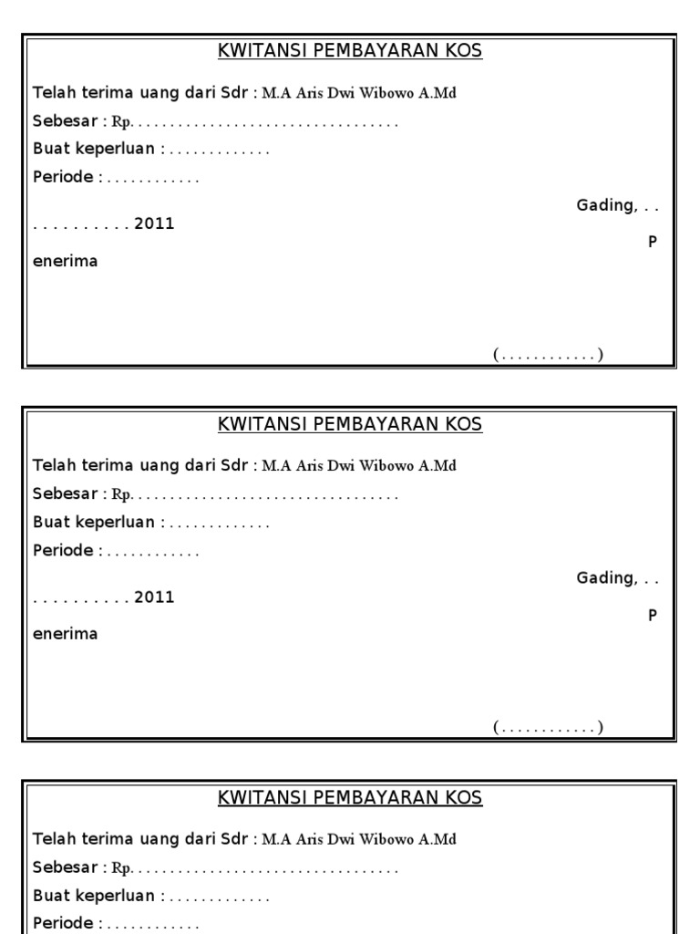 Contoh Kwitansi Pembayaran Kost | PDF | Pengelolaan Keuangan & Uang