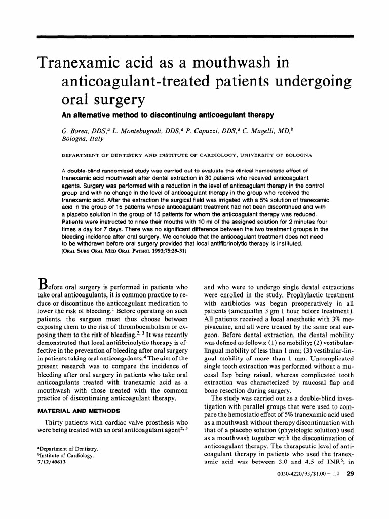 Tranexamic Acid As A Mouthwash in Anticoagulant Treared Patients