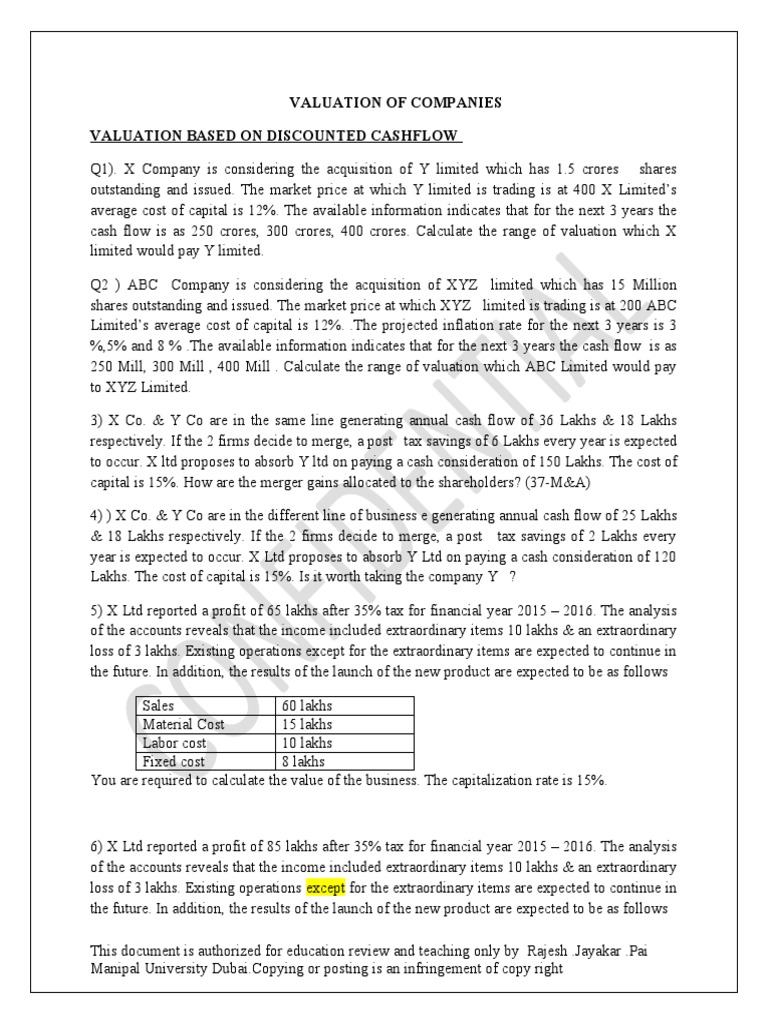 Valuation of Companies Valuation Based On Discounted Cashflow | PDF ...