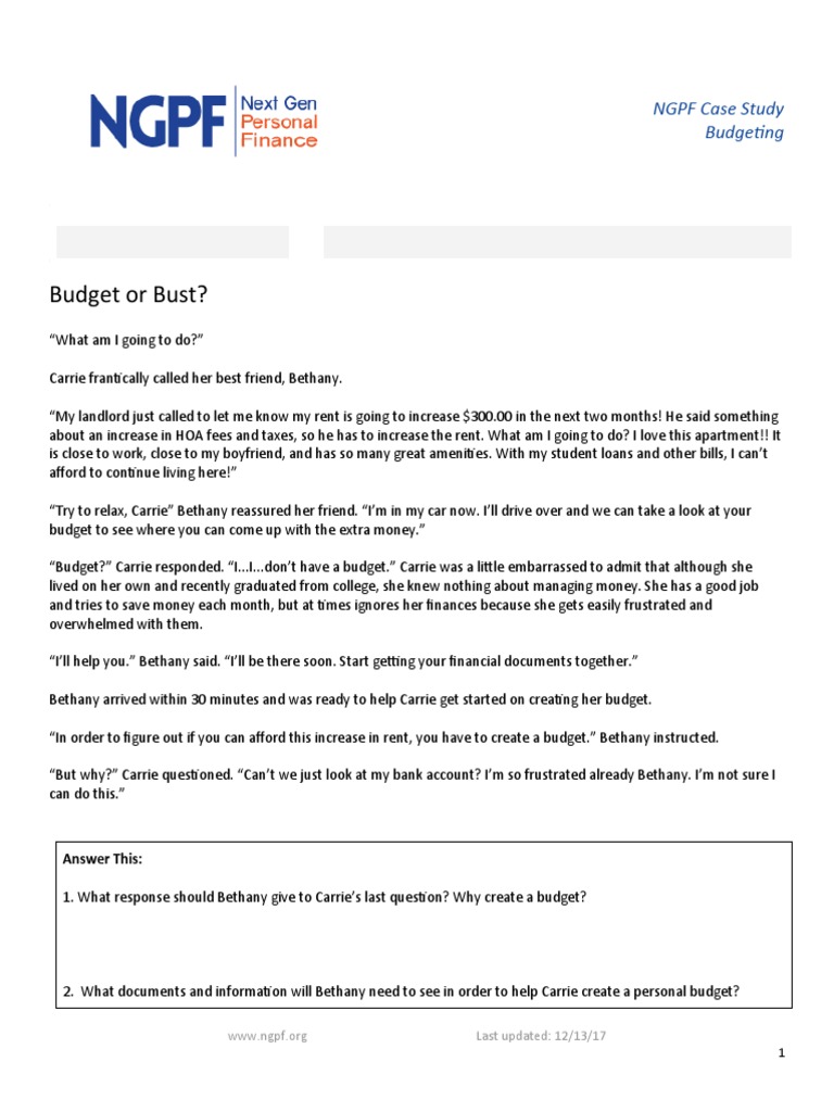 budget or bust case study answer key