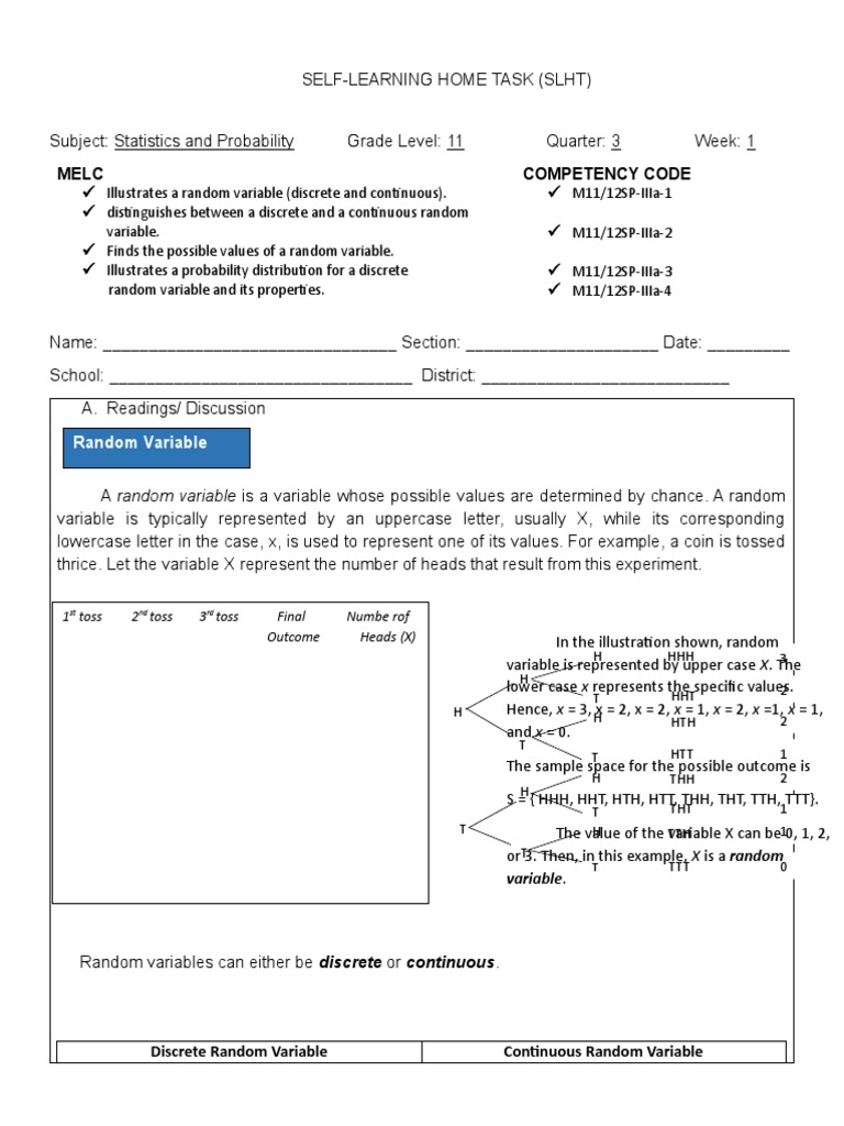 Melc Competency Code: Random Variable | PDF | Probability Distribution ...