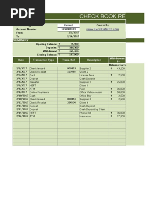 Checkbook Register