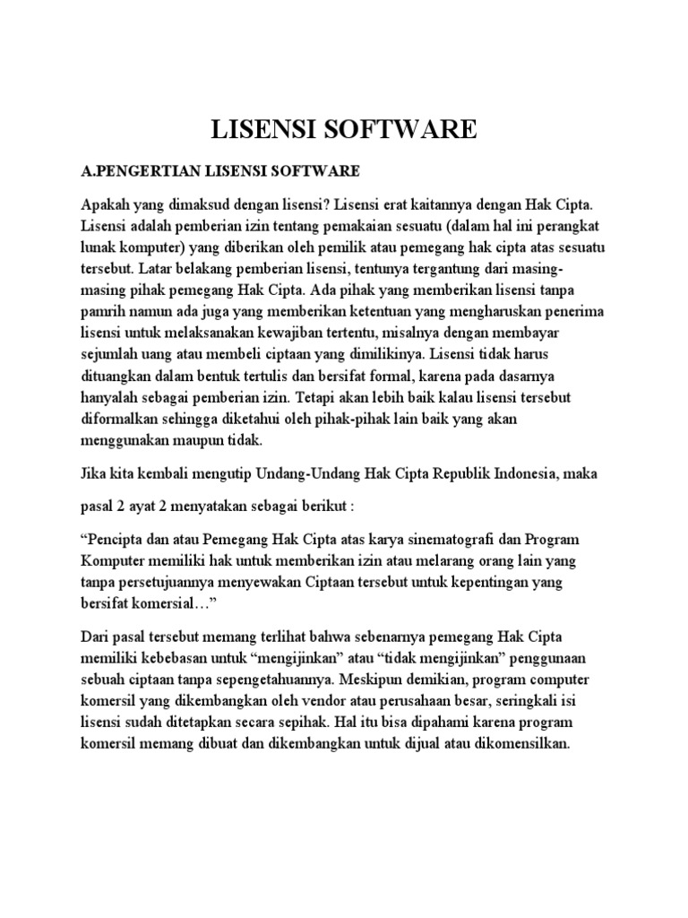 Jenis-Jenis Lisensi Software dan Perlindungannya | PDF