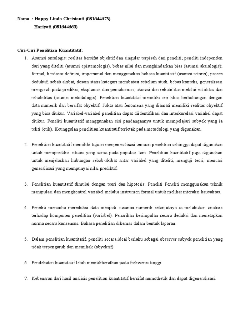 Ciri Ciri Penilitian Kuantitatif Dan Kualitatif