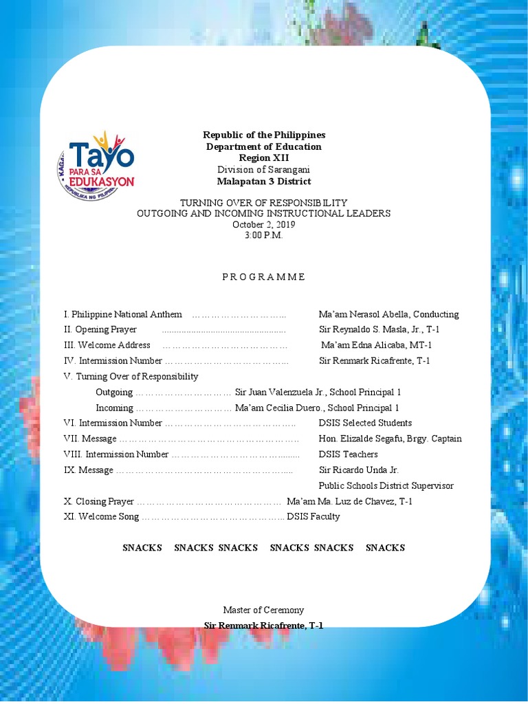 Turnover Ceremony Program for Leaders | PDF