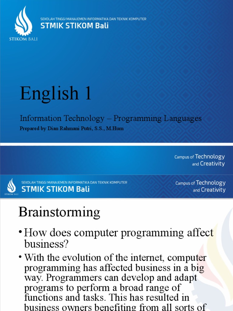 English 1: Information Technology - Programming Languages | PDF