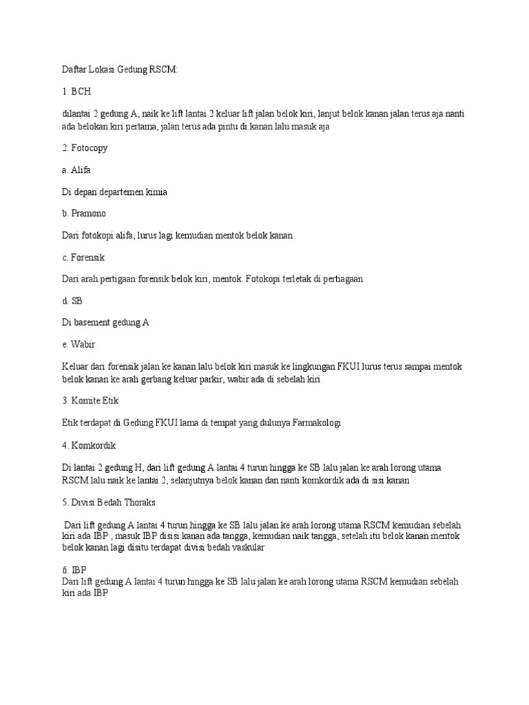 Daftar Lokasi Gedung RSCM | PDF