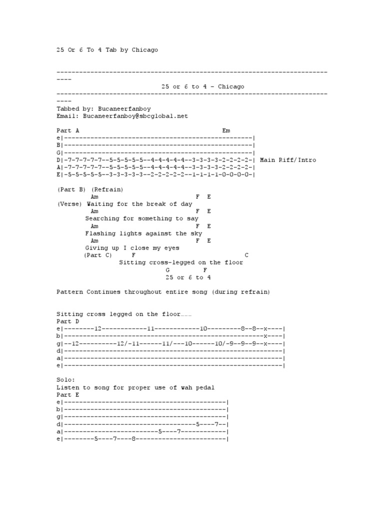 25 or 6 To 4 Tab by Chicago | PDF | Music Theory | Songs