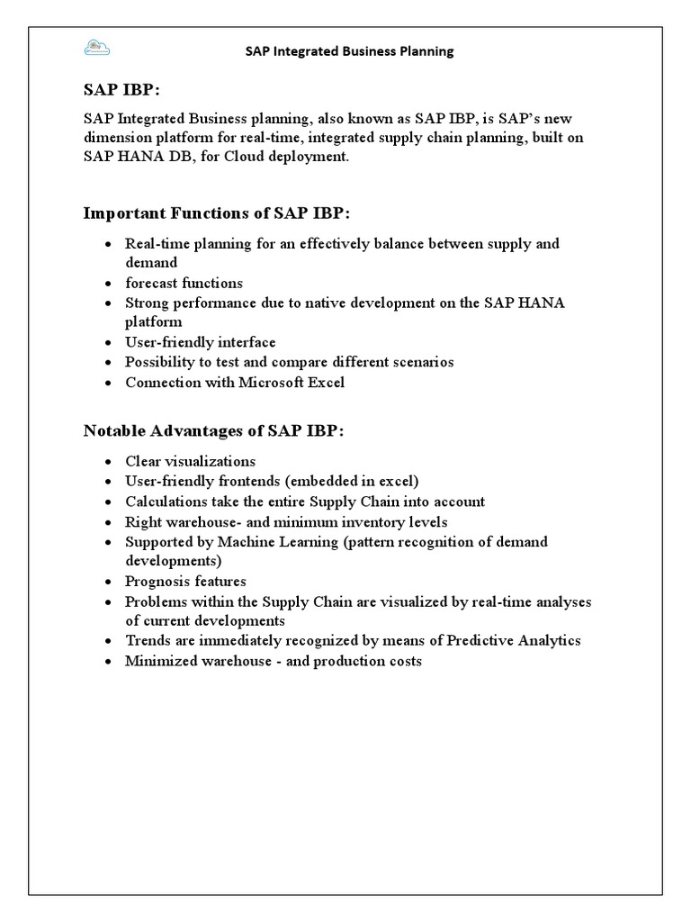 Sap Ibp:: SAP Integrated Business Planning | PDF | Supply