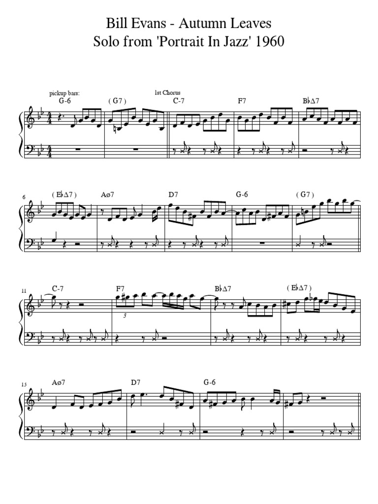 Bill Evans' Autumn Leaves Solo Transcription | PDF