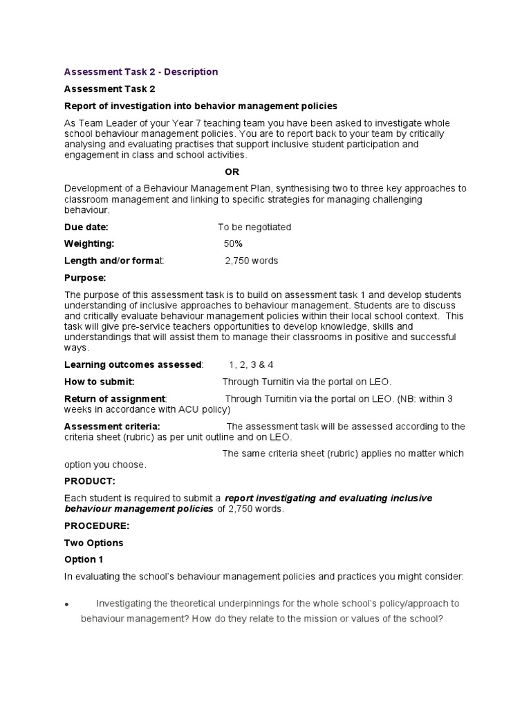 Assessment Task 2 - Description | PDF | Educational Assessment ...