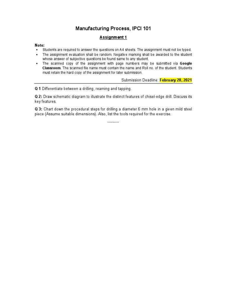 IPCI 101 Manufacturing Process Assignment | PDF