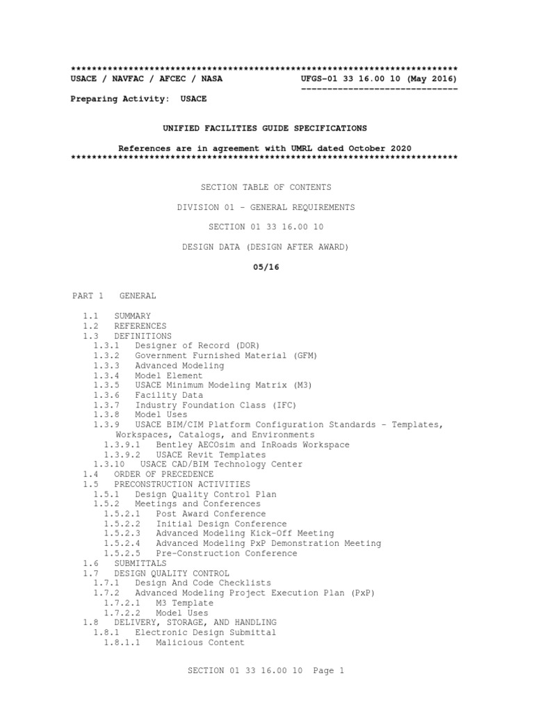 Ufgs 01 33 16.00 10 Design Data (Design After Award) PDF