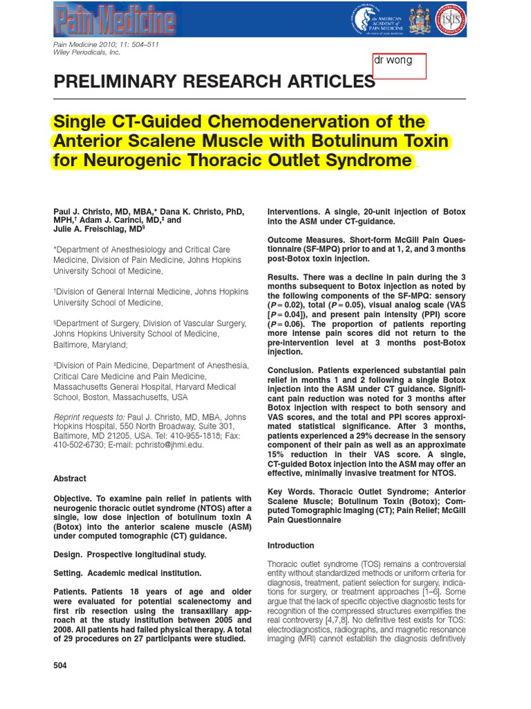 Thoracic Outlet Botox Printed | PDF | Botulinum Toxin | Clinical Medicine