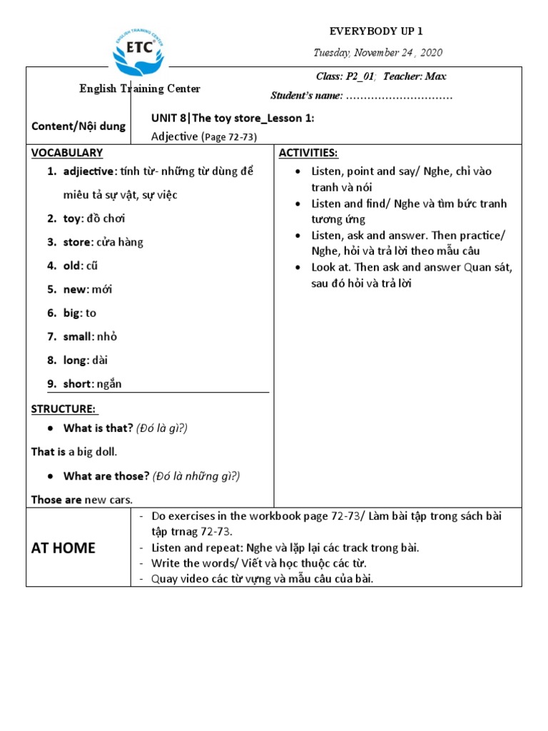 P2 01 Unit 8 Lesson 1 | PDF