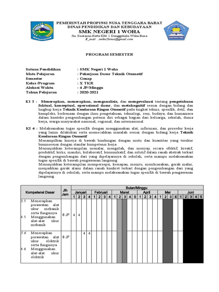 Program Semester TKR SMK Negeri 1 Woha | PDF | Karier & Perkembangan