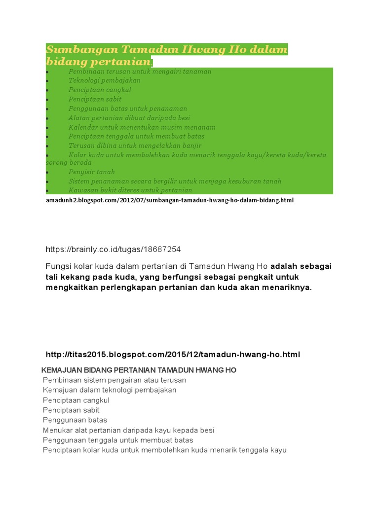 Sumbangan Tamadun Hwang Ho Dalam Bidang Pertanian T1 Pdf