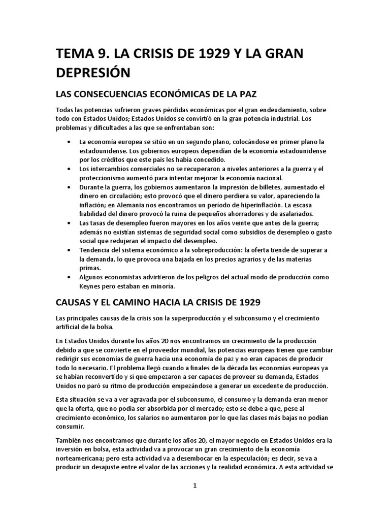 Causas y Consecuencias de la Crisis de 1929 | PDF | Superproducción ...