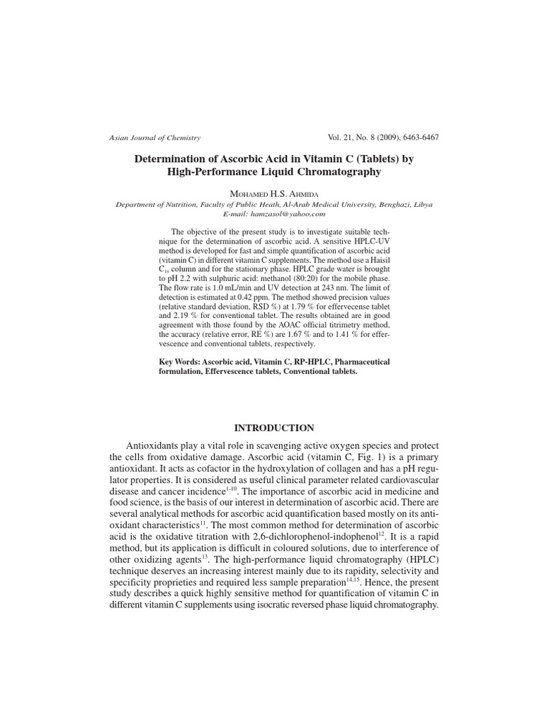 Vitamin CHPLC PDF Detection Limit High Performance Liquid